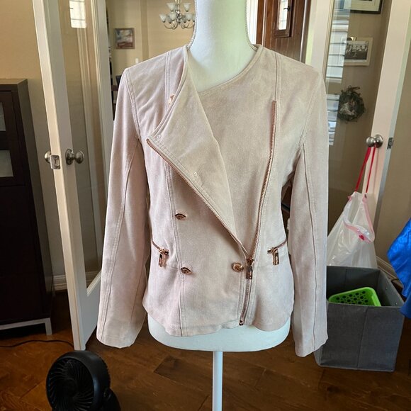 Ivanka Trump Pink Faux Suede Leather Zip Up Moto Jacket Womens Small EUC - Picture 3 of 8